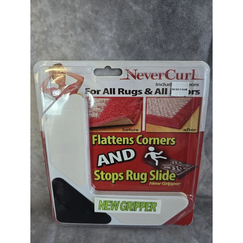 4 Piece Never Curl Rug Gripper Corners No Slip Indoor Outdoor NEVERCURL New